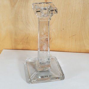 Cambridge Depression Glass Etched Floral Square Column Candlestick Holder